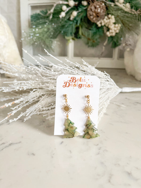 Oh Christmas Tree Green and Gold Handmade Earrings