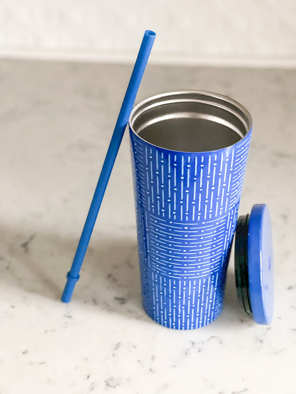 Starbucks Reserve Thailand Stainless Steel Blue and White Tumbler Cup w/ Straw