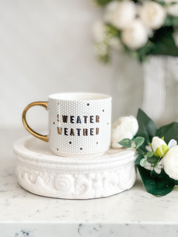 Sweater Weather - Gold, White Tile Coffee Mug - 17 oz